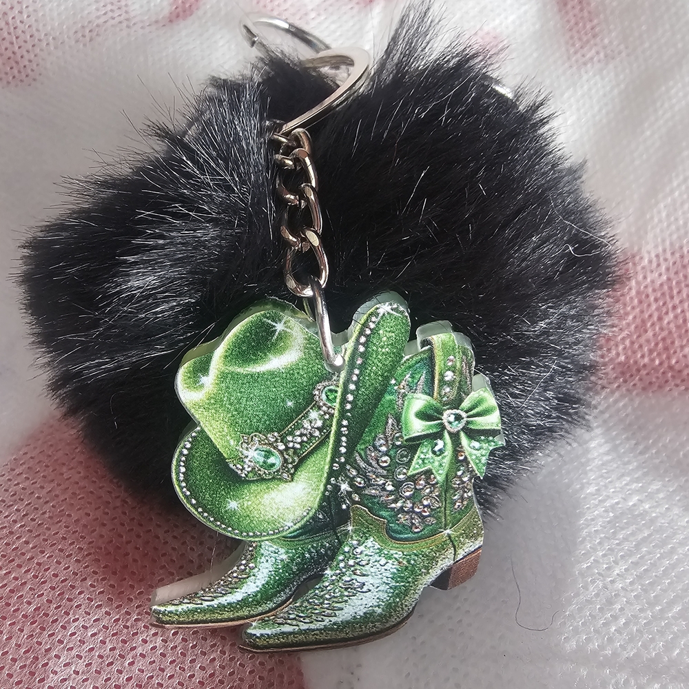 Cowgirl Boot Keychain 2D with Puff Ball- Various Colors To Choose -NWOT - Picture 12 of 16